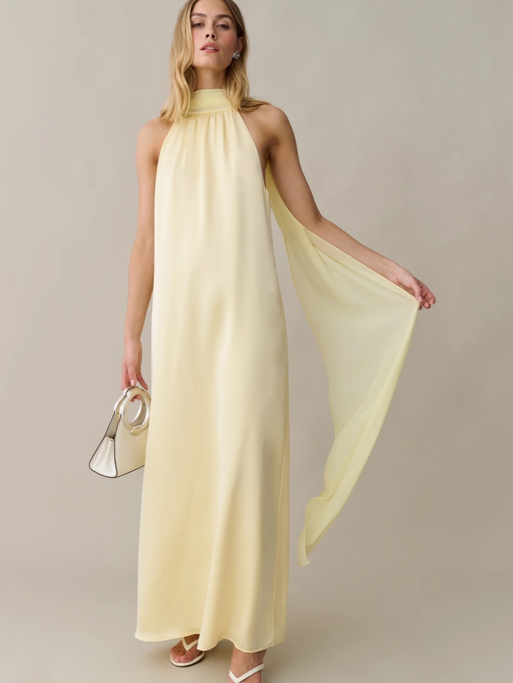 NWT  Few Moda high neck open back scarf Alessia dress in butter.